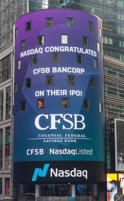Times Square showing Banks Nasdaq listing